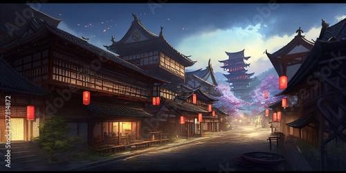 historic japanese city with a tower