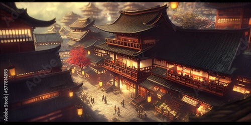 japanese machiya historical city with lanterns