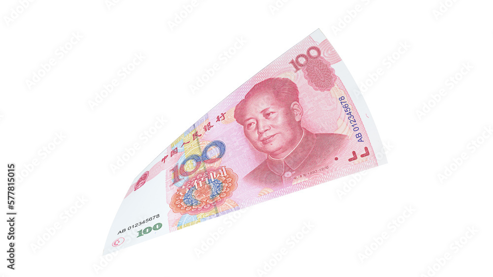 100 yuans flying alone on awhite background. China yuan. 3d rendering. 100 yuans flying alone on awhite background. China yuan. 3d rendering.