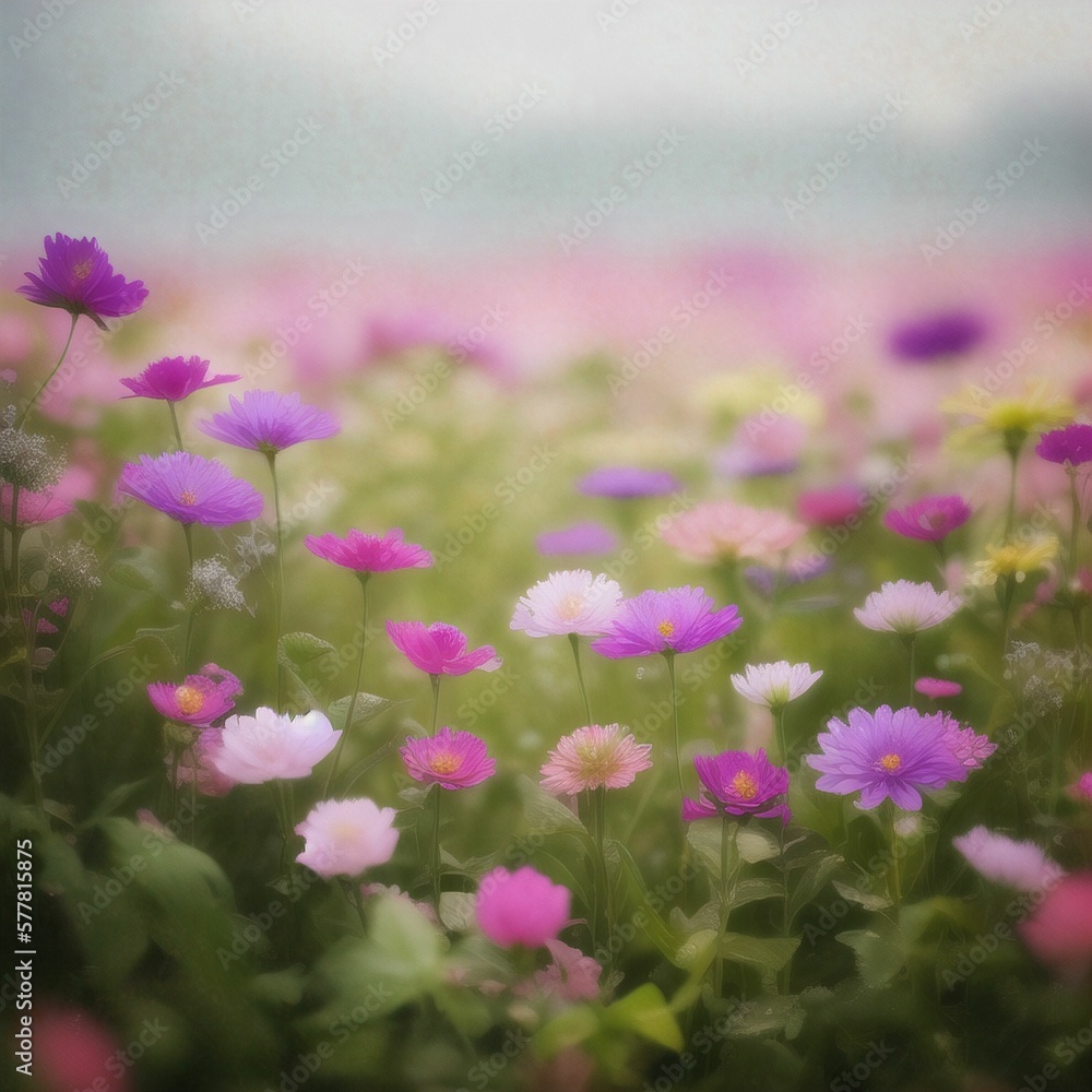 Obraz premium pink flowers in the field. Generative AI