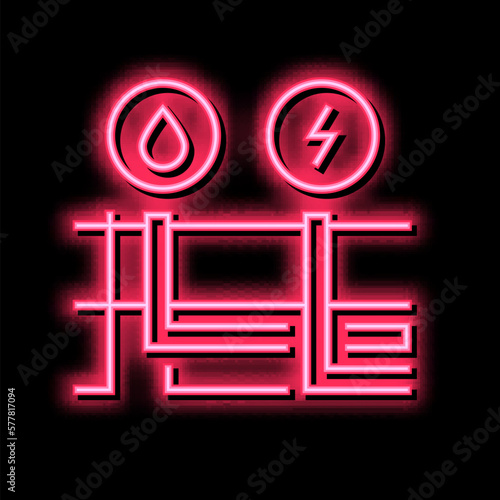 building drainage and electricity neon glow icon illustration