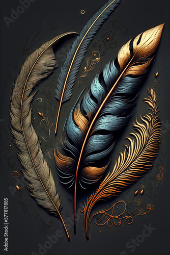 Abstract beautiful colored feathers. Abstract background or wallpaper. Wall art design.. Generative AI.