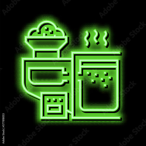 smelting sand glass manufacturing equipment neon glow icon illustration