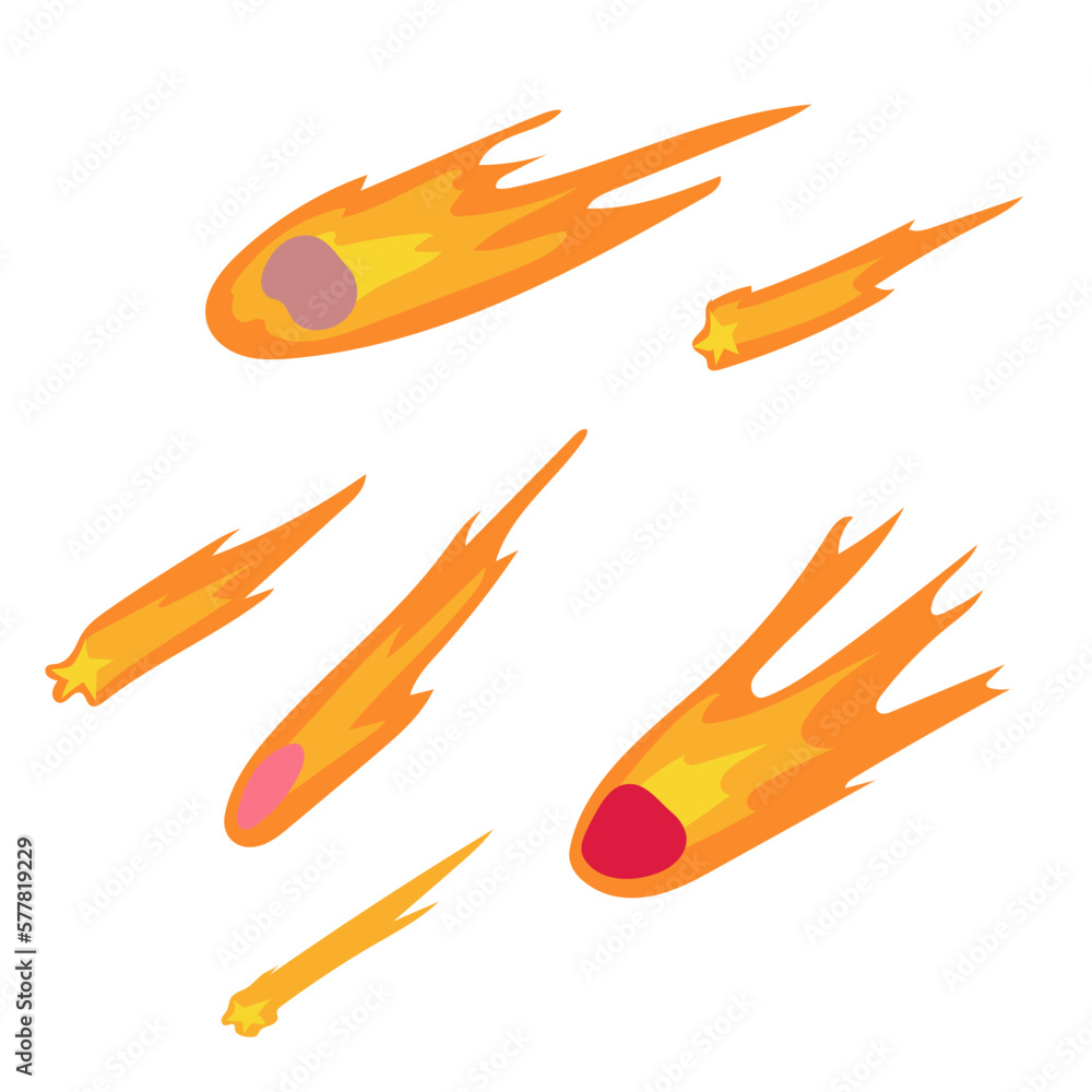 Set Shooting star, Comet, Asteroid. Space object. Exploration of open space. Vector illustration in cartoon style. Set Shooting star, Comet, Asteroid. Space object. Exploration of open space. Vector illustration in cartoon style.