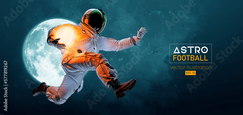 American football, rugby player astronaut in space action and Moon, Mars planets on the background of the space. Vector