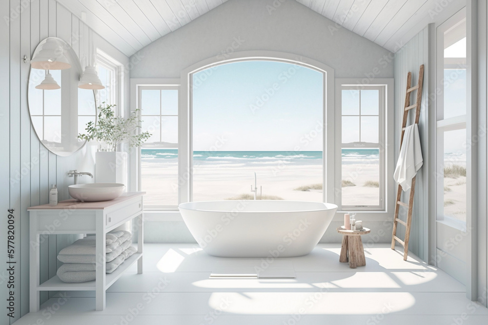mockup bathroom beach house style 3d render mockup bathroom beach house style 3d render