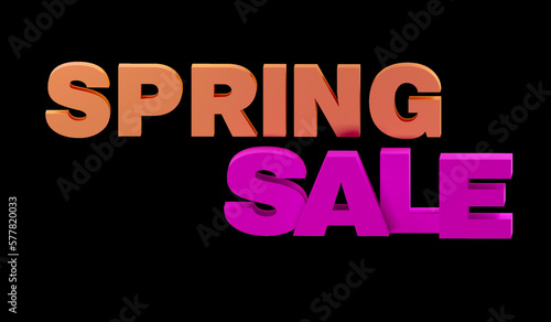 Volumetric text. Spring sale - text effect template with 3d type style and bold text concept use for promotion or banner. 3d words on black background.