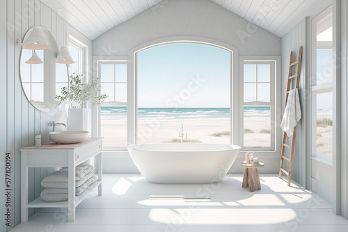 mockup bathroom beach house style 3d render © Jondalar