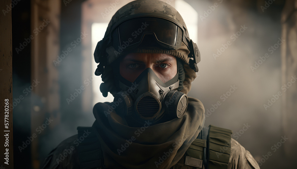 soldier in uniform with mask portrait Generative AI, Generativ, KI