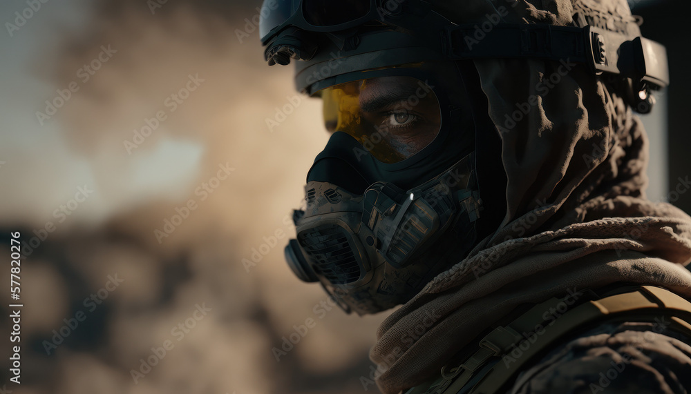 soldier in uniform with mask portrait Generative AI, Generativ, KI