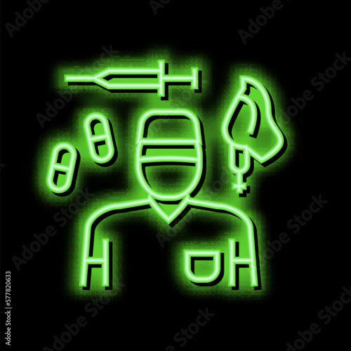 anesthesiologist anesthesia tool and drug neon glow icon illustration