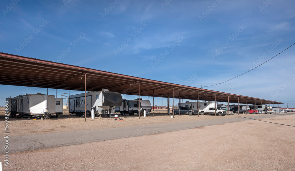Camper vans used as housing in Texas near the town of Seminole Camper vans used as housing in Texas near the town of Seminole