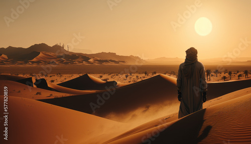 woman in the desert  sand dunes   landscape Generative AI  Generativ  KI