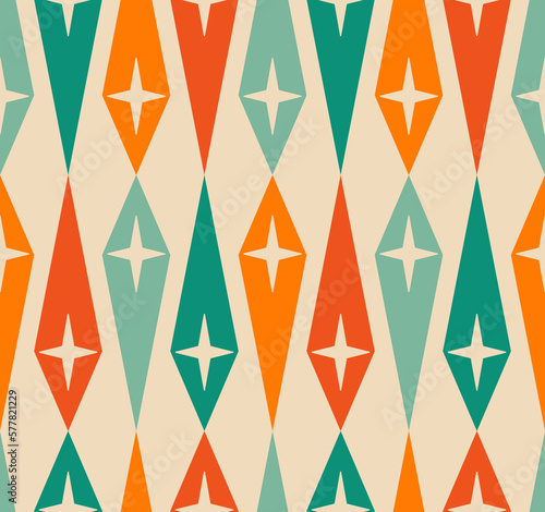 Abstract geometric background, modern seamless pattern, retro style creative ornament, colorful vector wallpaper, wrapping paper, 1950s, 1960s, 1970s fashion style, template, layout for design