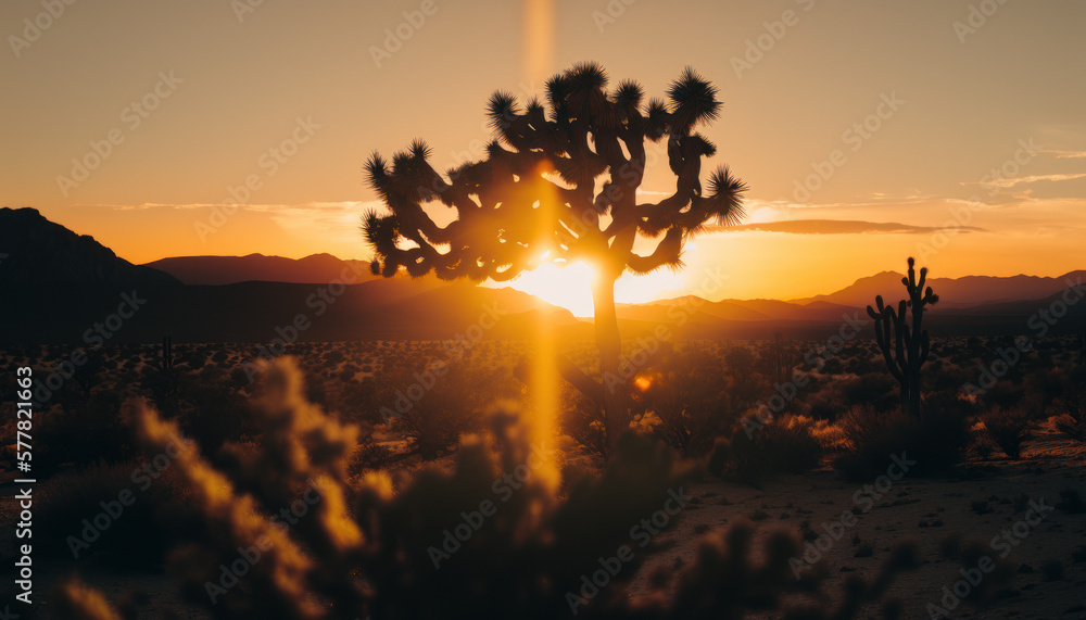desert in the sun sunset, cactus, plants Generative AI, Generativ, KI