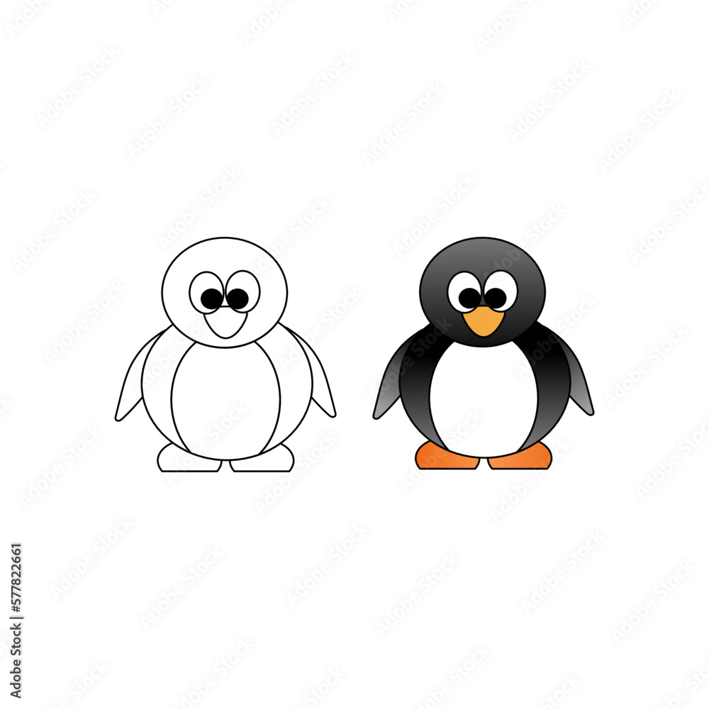 Fototapeta premium Vector Illustration of a Cute Cartoon Character Penguin for Kids Art Design and Computer Game. Coloring Book Outline Set