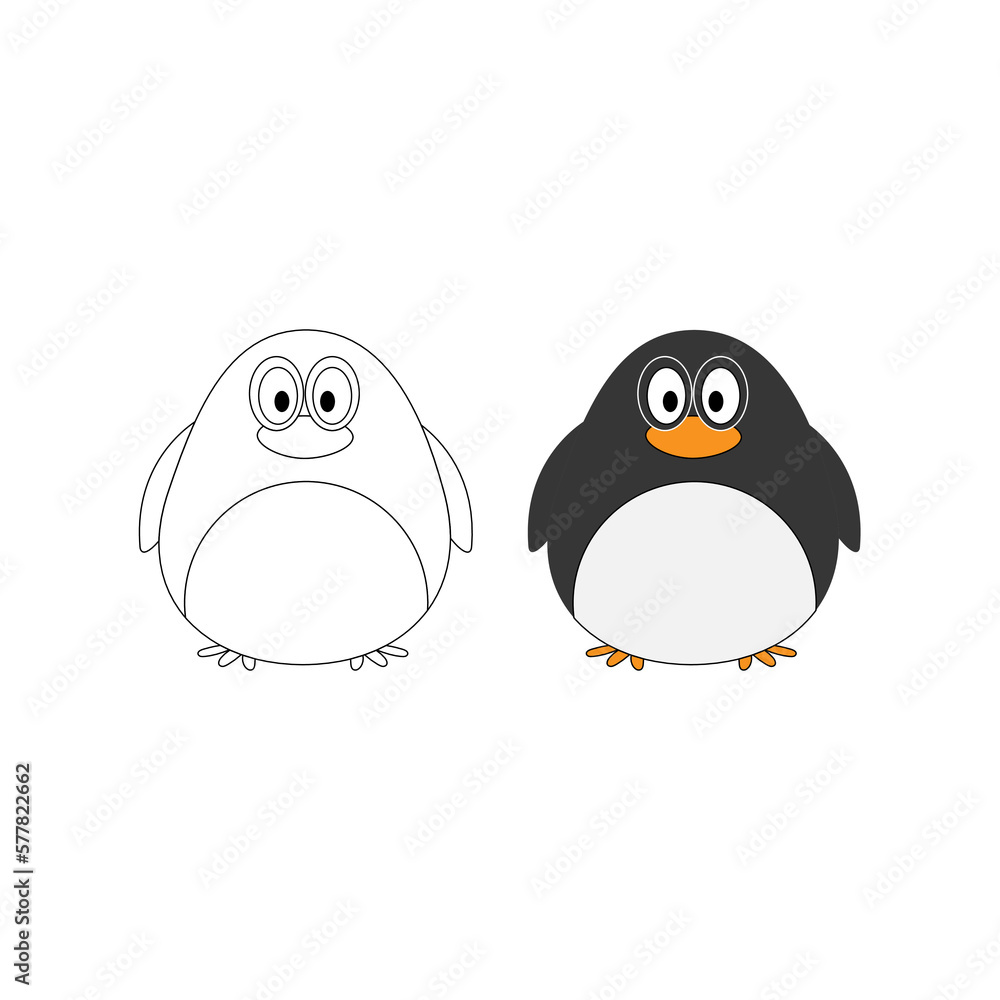 Vector Illustration of a Cute Cartoon Character Penguin for Kids Art Design and Computer Game. Coloring Book Outline Set Vector Illustration of a Cute Cartoon Character Penguin for Kids Art Design and Computer Game. Coloring Book Outline Set