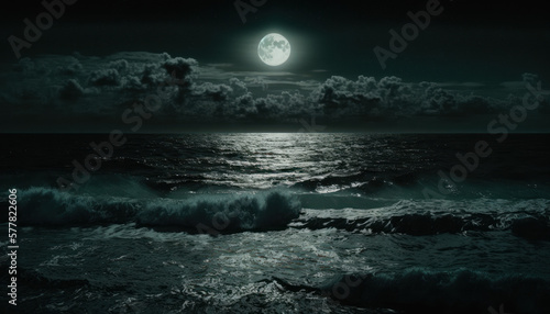 ocean in the night, moon in the background Generative AI, Generativ, KI