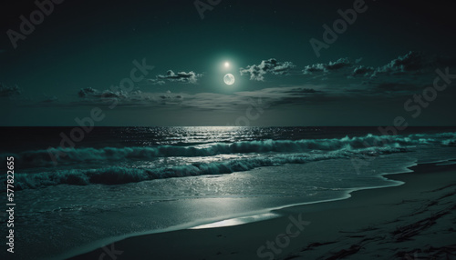 ocean in the night, moon in the background Generative AI, Generativ, KI