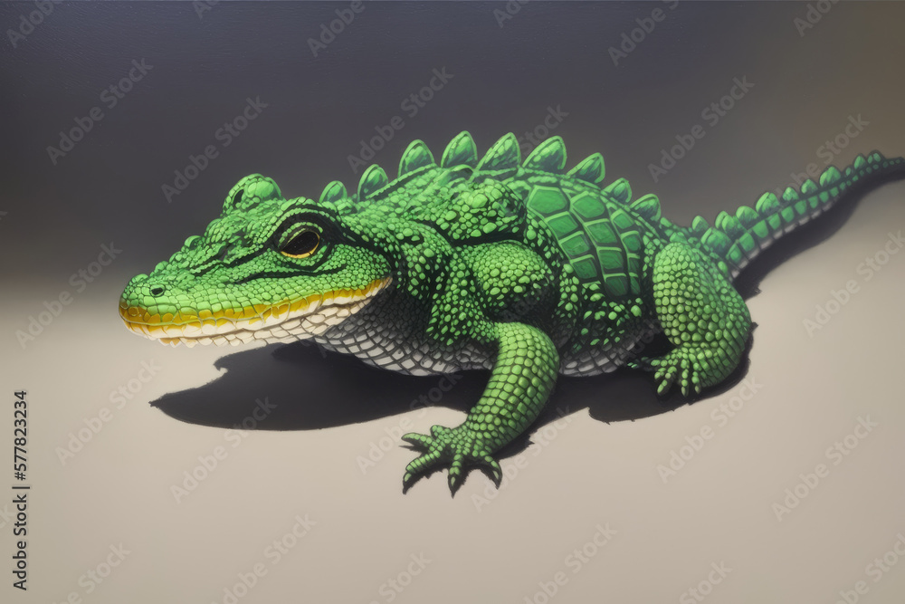 Naklejka premium Colorful magic alligator, cartoon style painting. Generative ai art illustration