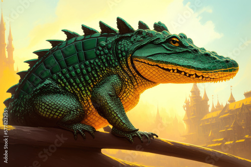 Colorful magic alligator, cartoon style painting. Generative ai art illustration © Aleksandr
