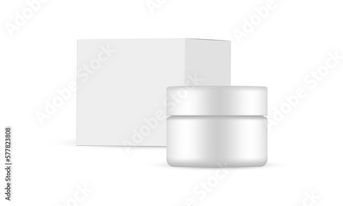 Cosmetic Jar and Square Packing Box Mockup, Isolated on White Background. Vector Illustration