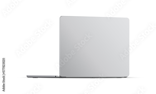Laptop Backside View, Silver Mockup, Isolated on White Background. Vector Illustration