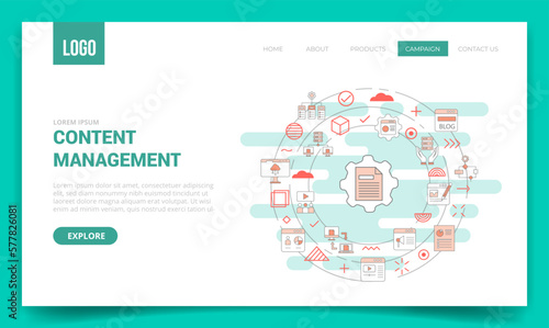content management concept with circle icon for website template or landing page homepage
