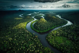 Aerial view of rainforest. Green ecological generative illustration