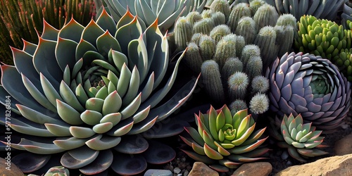 Desert succulents - these plants are drought tolerant and store water in thick fleshy leaves - generative AI 
