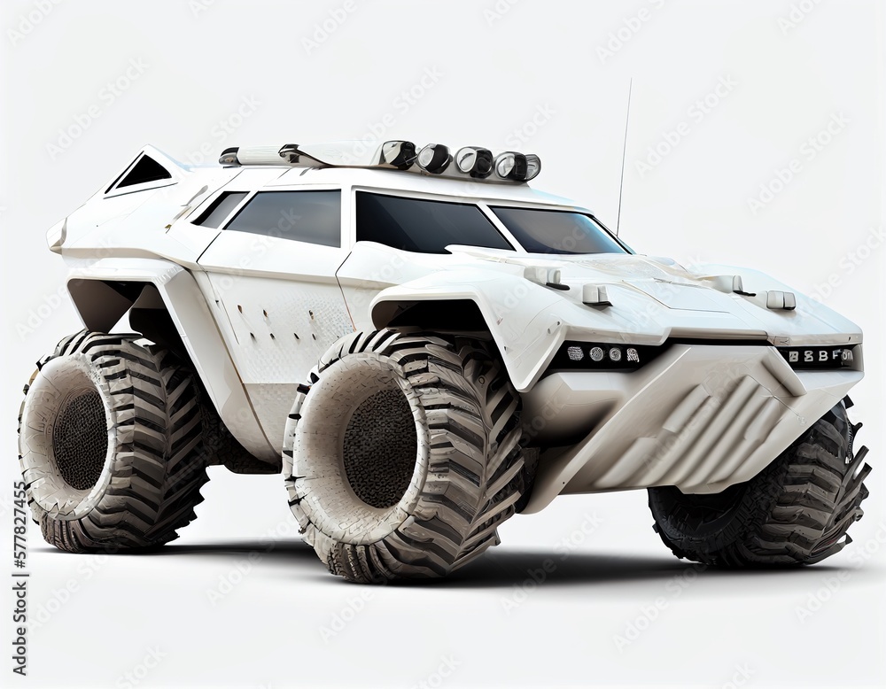 A dashing and ferocious future off-road car. Black and grey. Generative AI A dashing and ferocious future off-road car. Black and grey. Generative AI