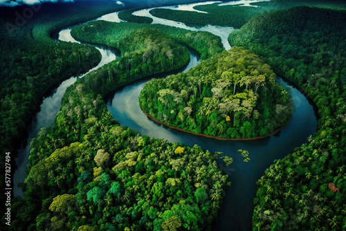 Aerial view of rainforest. Green ecological generative illustration photo