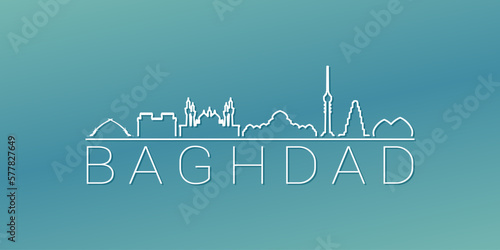 Baghdad, Iraq Skyline Linear Design. Flat City Illustration Minimal Clip Art. Background Gradient Travel Vector Icon.
