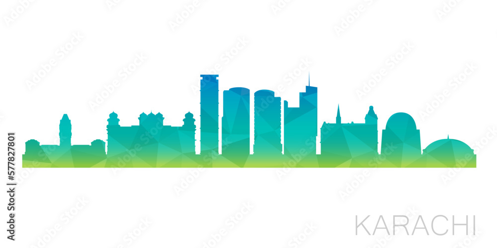 Karachi, Karachi City, Sindh, Pakistan Low Poly Skyline Clip Art City Design. Geometric Polygon Graphic Horizon Icon. Vector Illustration Symbol.