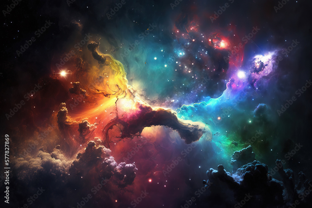 Fototapeta premium Colorful nebula with stars. Fantasy galaxy generative AI background