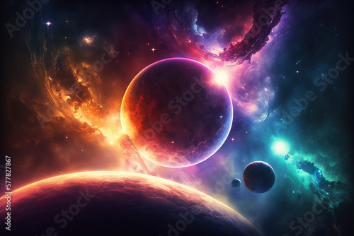 Planets in space. Fantasy galaxy generative AI background