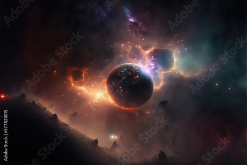 Planets in space. Fantasy galaxy generative AI background