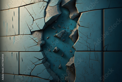 Broken wall. Generative AI photo