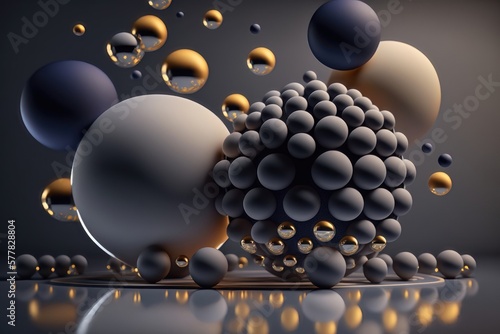 Abctract matte spheres on dark background. AI Generation