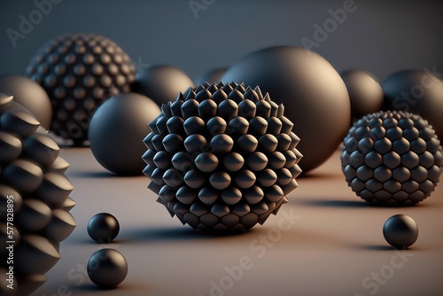 Abctract matte spheres on dark background. AI Generation