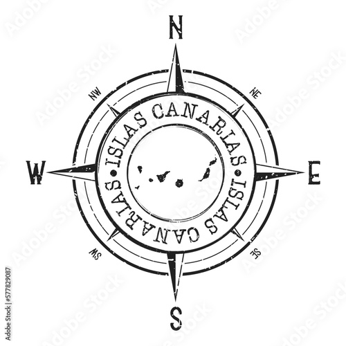 Canary Islands, Spain Stamp Map Compass Adventure. Illustration Travel Country Symbol. Seal Expedition Wind Rose Icon.