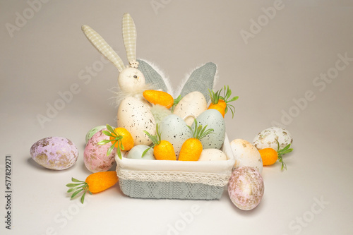 Easter bunny and eggs and carrots