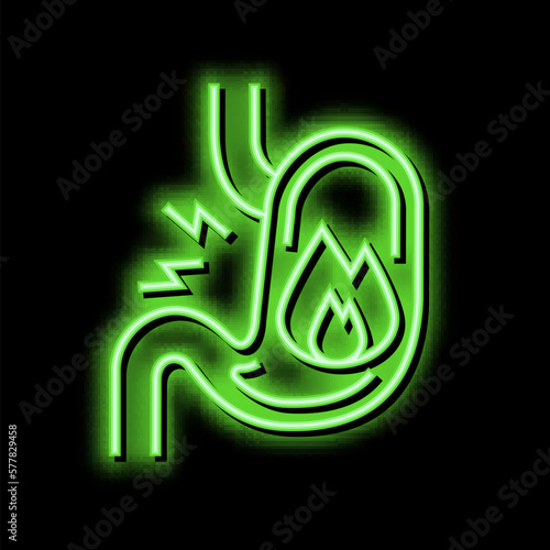 heartburn stomach neon glow icon illustration
