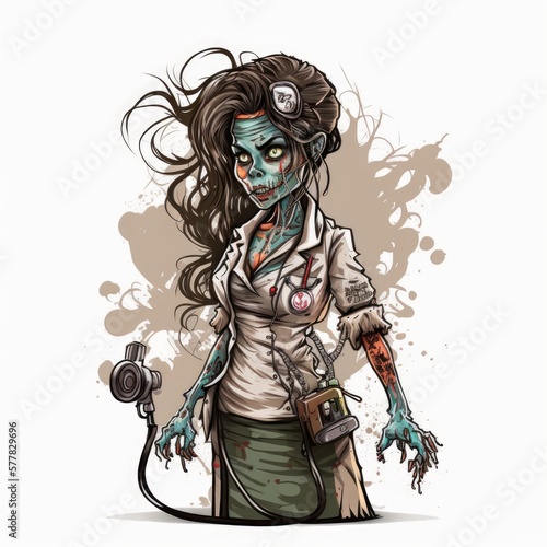 Female Doctor Zombie Character with Stethoscope  A Gruesome Illustration Generated by AI