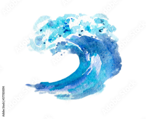 Watercolor blue sea wave. Hand-drawn illustration isolated on the white background © Katia