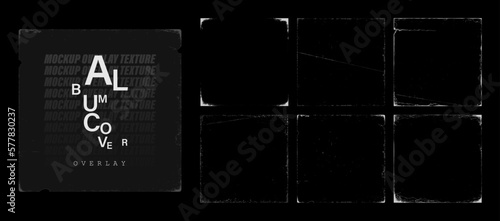 Square template Overlay stamps. Vector texture with grain, dust, old, wear, antiquity effect. Creases for album cover, vinyl, cd, poster. Overlay stamps for background, worn effect. Vector template