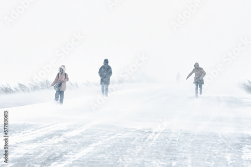 Wallpaper Mural A snowstorm in the city. People are walking down the street during a snowstorm. Strong wind and snowfall. Arctic climate.. Torontodigital.ca