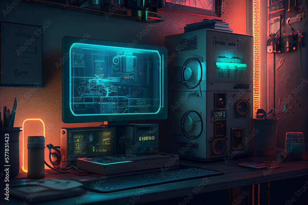 Obraz premium Trading simulators and backtesting tools, cyberpunk, neon, generative AI