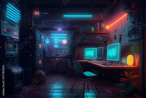 Trading chat rooms and forums, cyberpunk, neon, generative AI