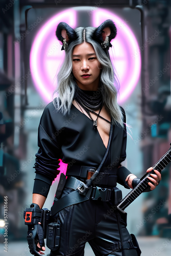 Naklejka premium A fictional person, portrait of a Sci-fi woman - generative AI illustration